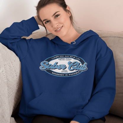 Sober Club Badge Unisex Hoodie with Custom Sobriety Date