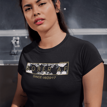 Women's Sober AF Flower Bundle w/ Personalized Sobriety Date | Hoodie + T-Shirt + Trucker Hat + Dog Tag