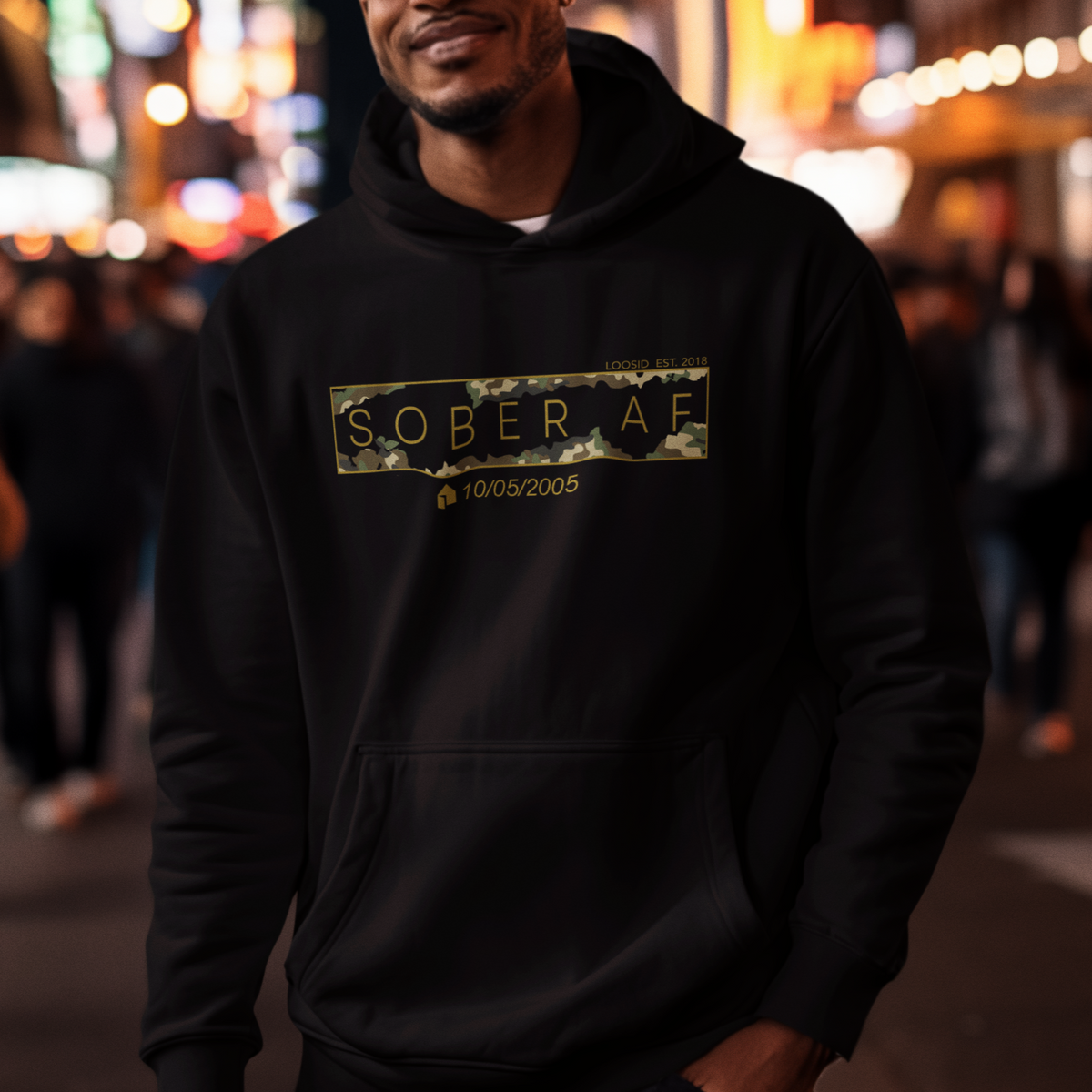 Mar Men's Sober AF Camo Hoodie w/ Personalized Sobriety Date