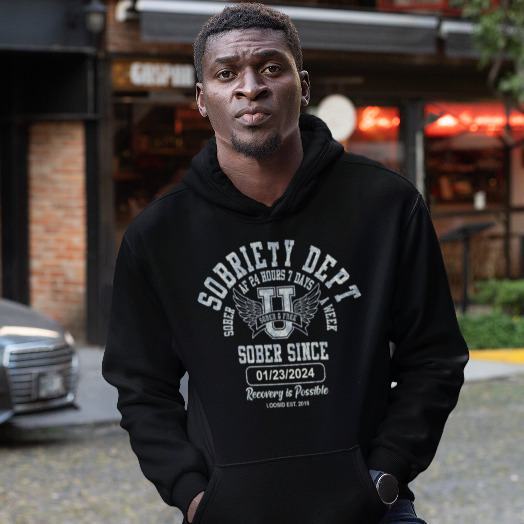 Recovery Hoodie | Sobriety Dept Hoodie with Custom Sobriety Date