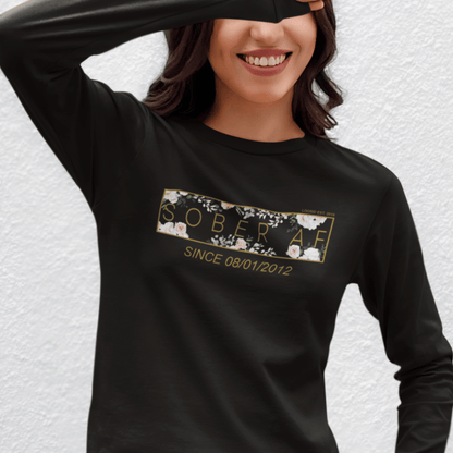 Sober AF Flower Long Sleeve T-shirt with Custom Sobriety Date