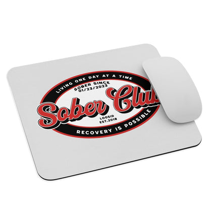 Loosid Sober Club Badge Recovery Mouse Pad featuring the design