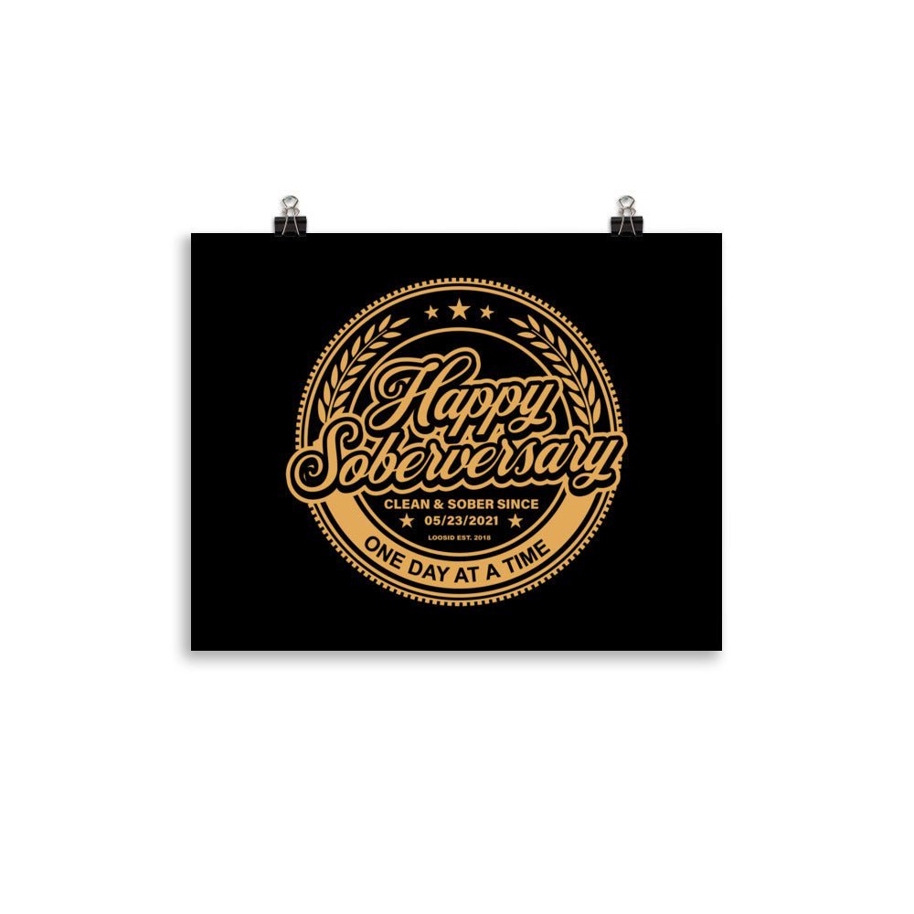 Loosid Happy Soberversary Shield Black Paper Sobriety Art featuring the design