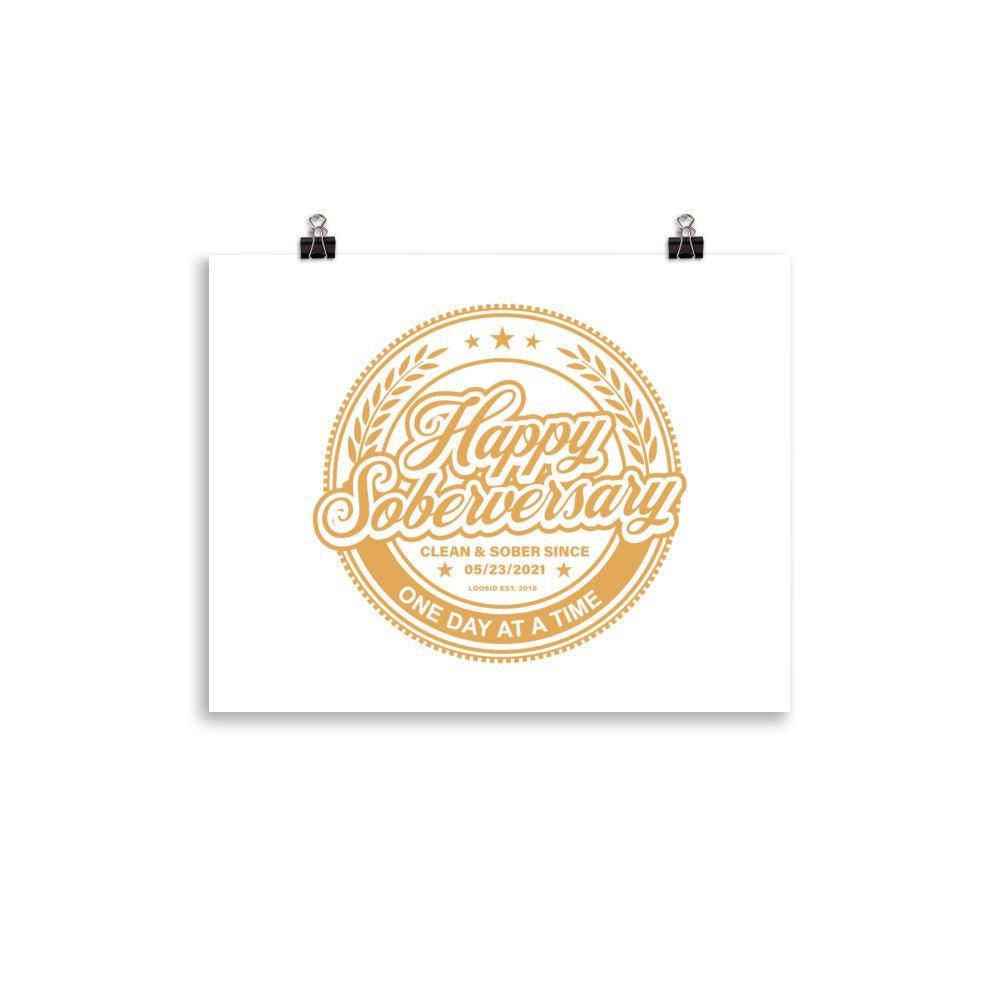 Loosid Happy Soberversary Shield White Paper Sobriety Art featuring the design