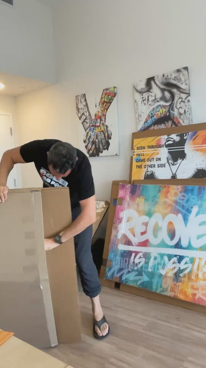 Vibrant sobriety art with graffiti-style motivational imagery