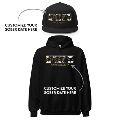 Women's Sober AF Flower Hoodie + Trucker Hat Bundle w/ Personalized Sobriety Date