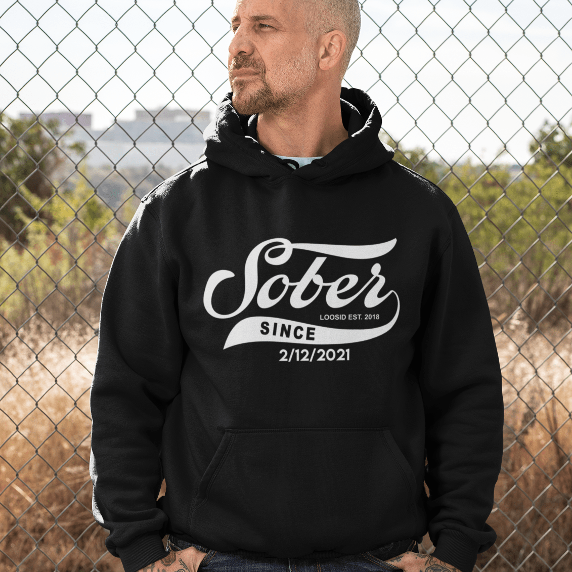 Men's Sober Since Hoodie + Trucker Hat Bundle w/ Personalized Sobriety Date