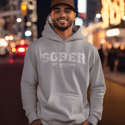 Sober Collegiate Hoodie W/ Personalize Sobriety Date