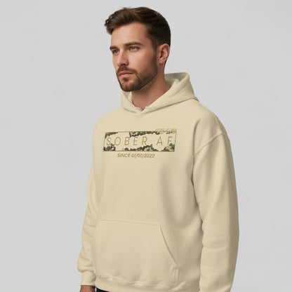 Recovery Hoodie | Men's Sober AF Camo Hoodie with Custom Sober Date