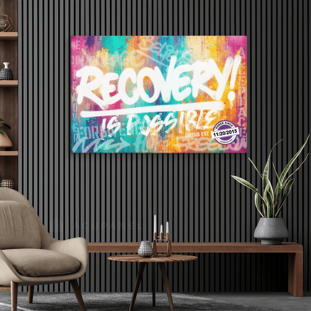 Personalized Recovery Is Possible canvas with sober date