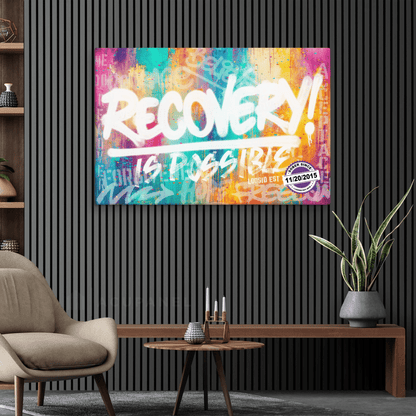 Sobriety Art canvas with vibrant graffiti-style recovery message