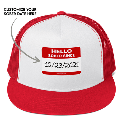 Hello Sober Since Trucker Cap w/ Personalized Sobriety Date