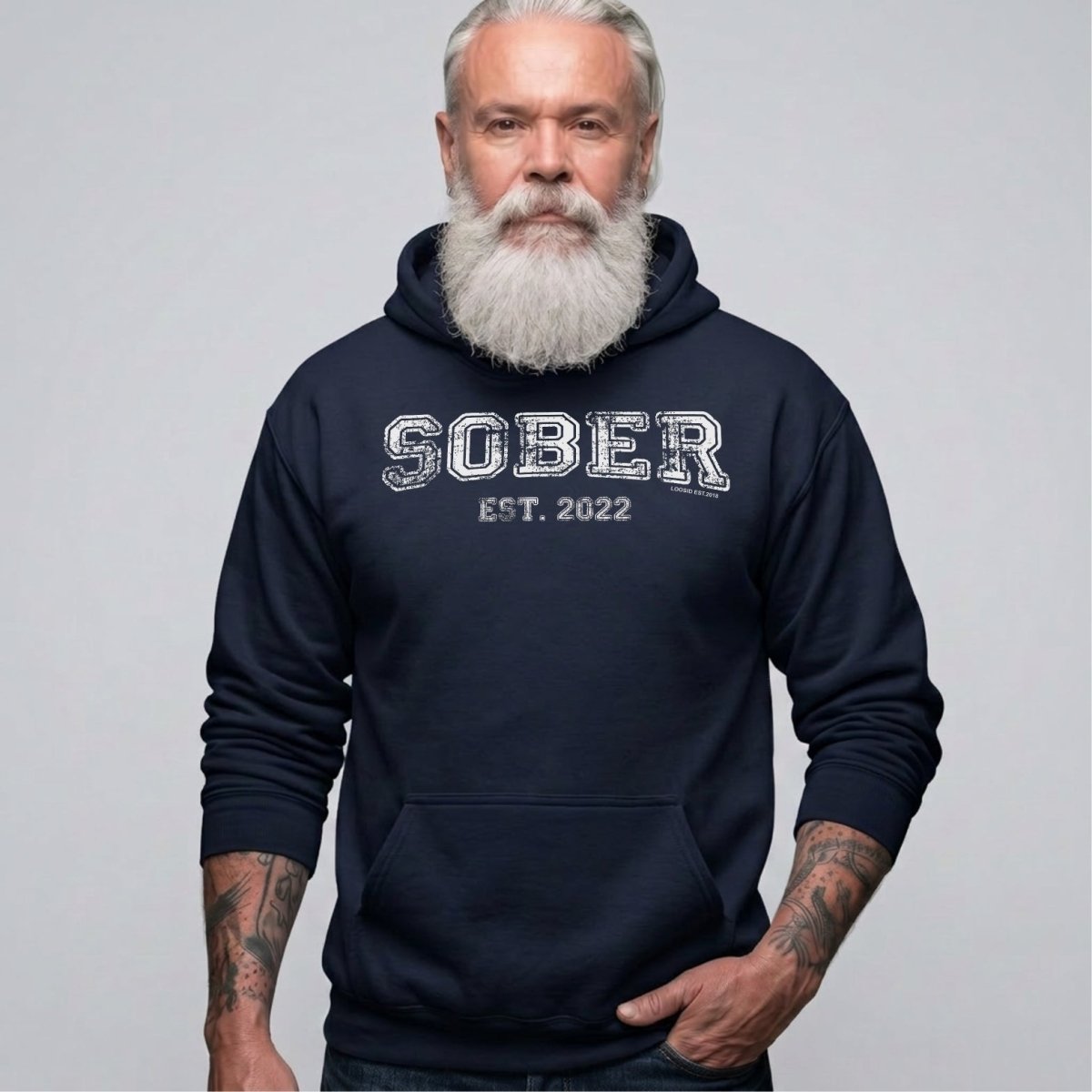 Sober Est. Hoodie w Personalized Sobriety Year Recovery Hoodie back view (view 7)