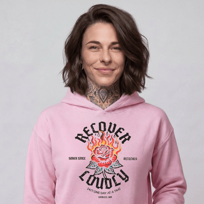 Recover Loudly Women's Custom Sobriety Date Recovery Hoodie featuring the design (view 31)