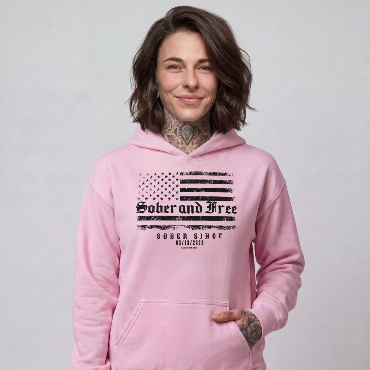 Sober and Free Custom Sobriety Date Recovery Hoodie side view (view 26)