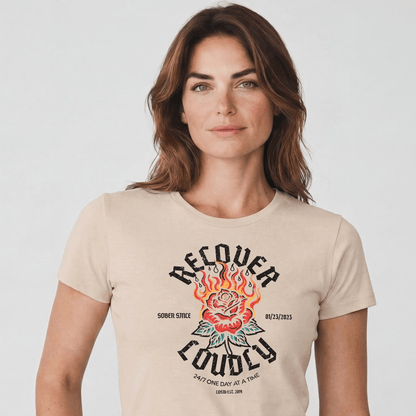 Recover Loudly Sober T Shirt with Custom Sobriety Date