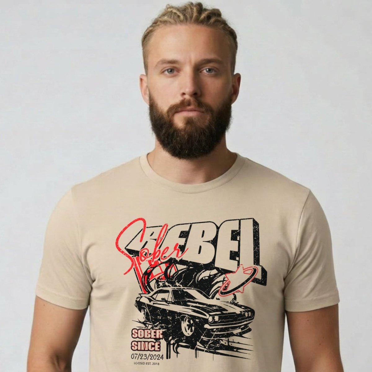 Men's Sober Rebel T-shirt with Custom Sobriety Date