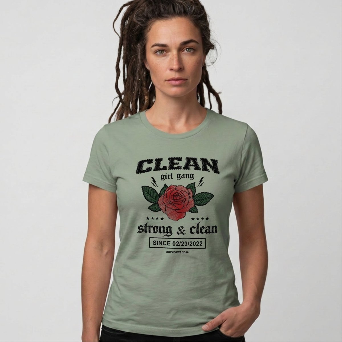 Clean Girl Gang Strong & Clean Sober T Shirt fit detail (view 19)