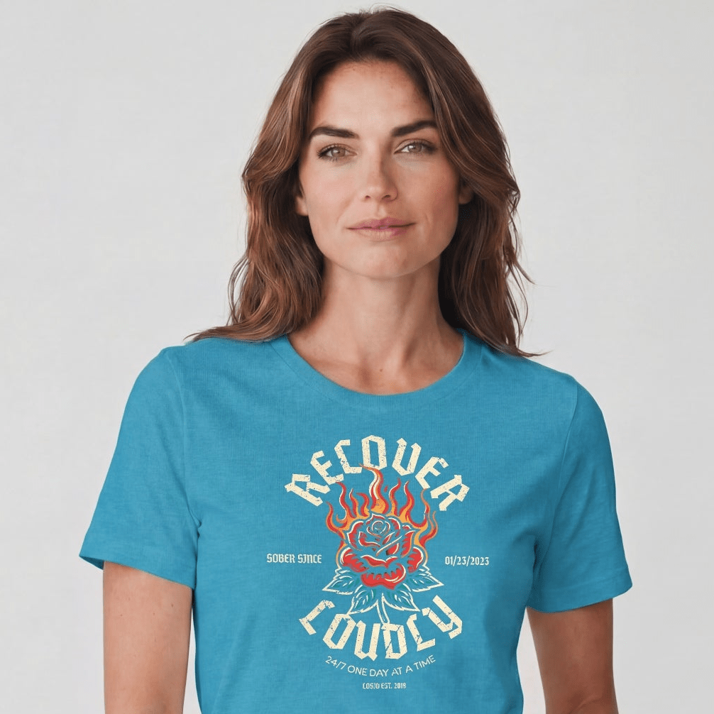 Recover Loudly Sober T Shirt with Custom Sobriety Date