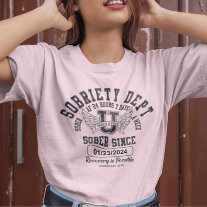 Sobriety Dept T-shirt– Sober AF 24/7 with Custom Sobriety Date