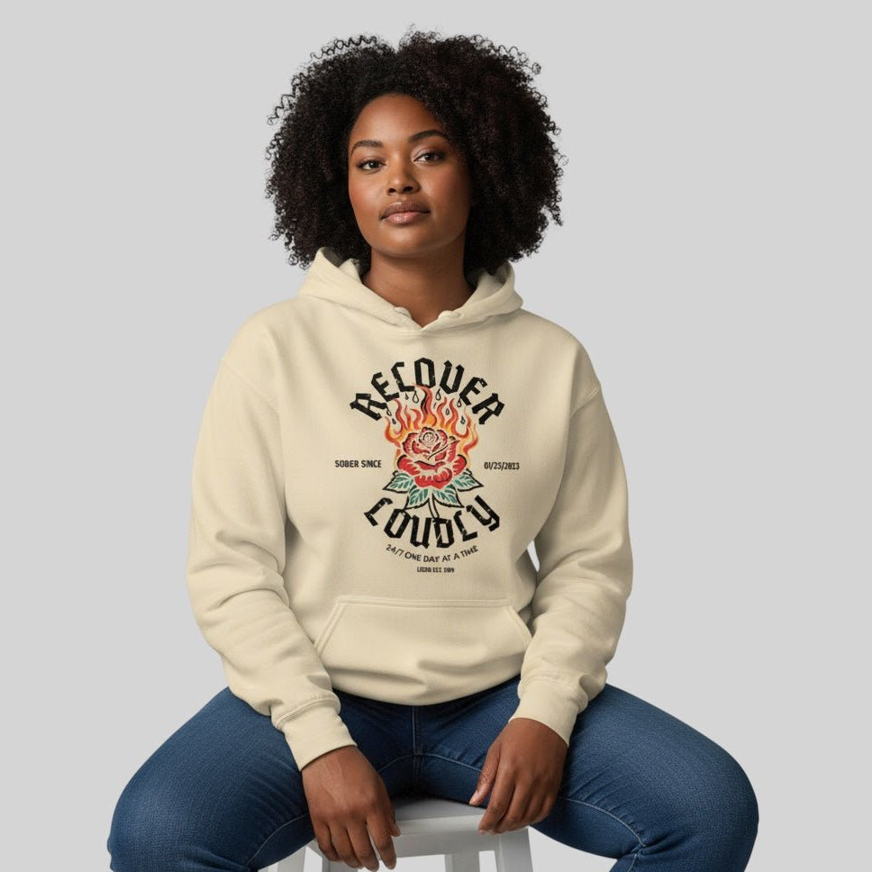 Recovery Hoodie | Recover Loudly Women’s Custom Sobriety Date
