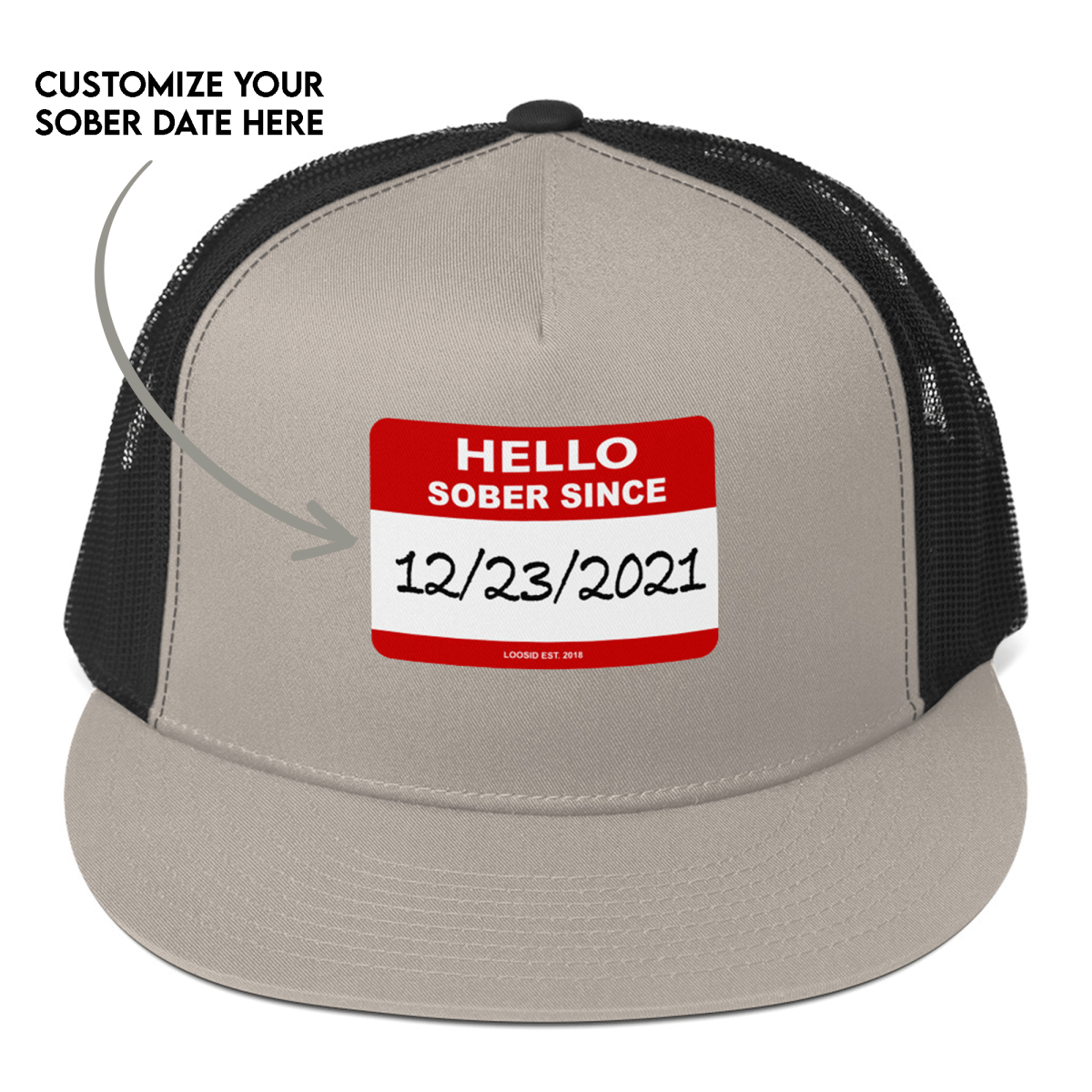 Hello Sober Since Trucker Cap w/ Personalized Sobriety Date