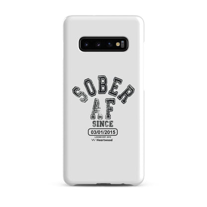 Sober AF Snap Recovery Phone Case flat lay styled image (view 3)