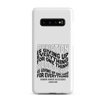 Addiction Is Giving Up Snap Recovery Phone Case flat lay styled image (view 3)