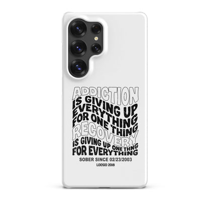 Addiction Is Giving Up Snap Recovery Phone Case flat lay styled image (view 23)