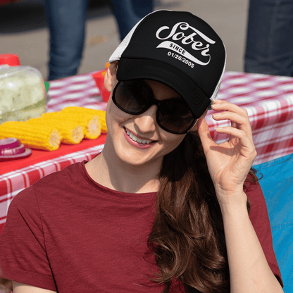 Sober Since Snapback Trucker Hat w/ Personalized Sobriety Date