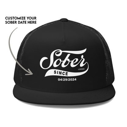 Sober Since Snapback Trucker Hat w/ Personalized Sobriety Date