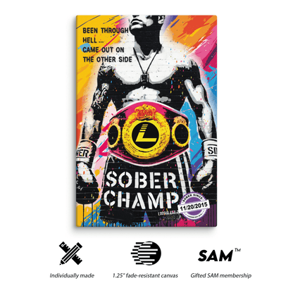 Sober Champ Man Canvas w/ Personalized Sobriety Date