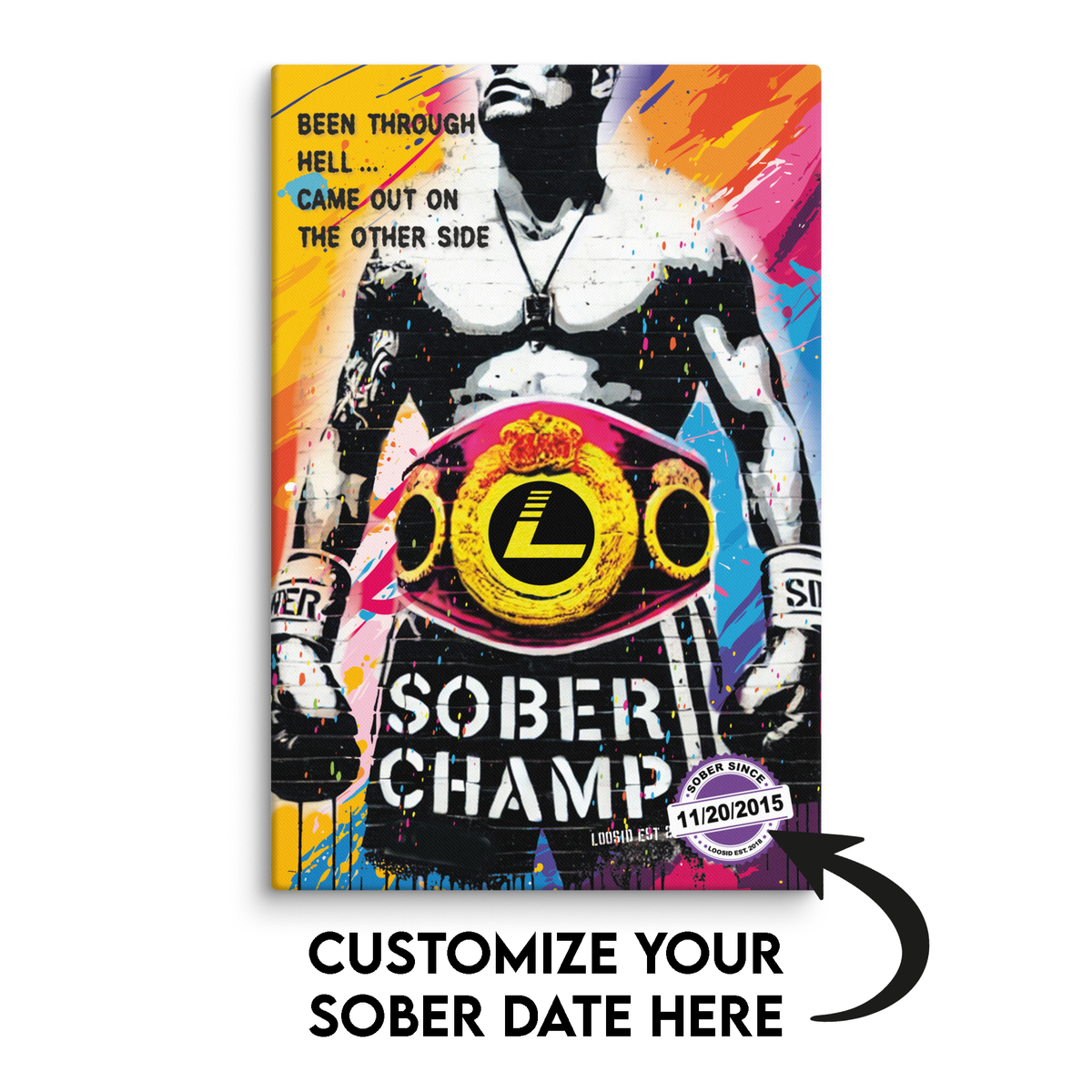 Sober Champ Man Canvas w/ Personalized Sobriety Date