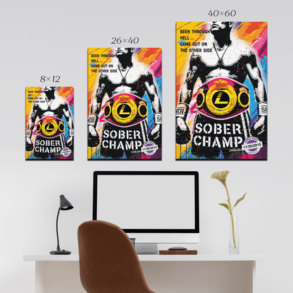 Sober Champ Man Canvas w/ Personalized Sobriety Date