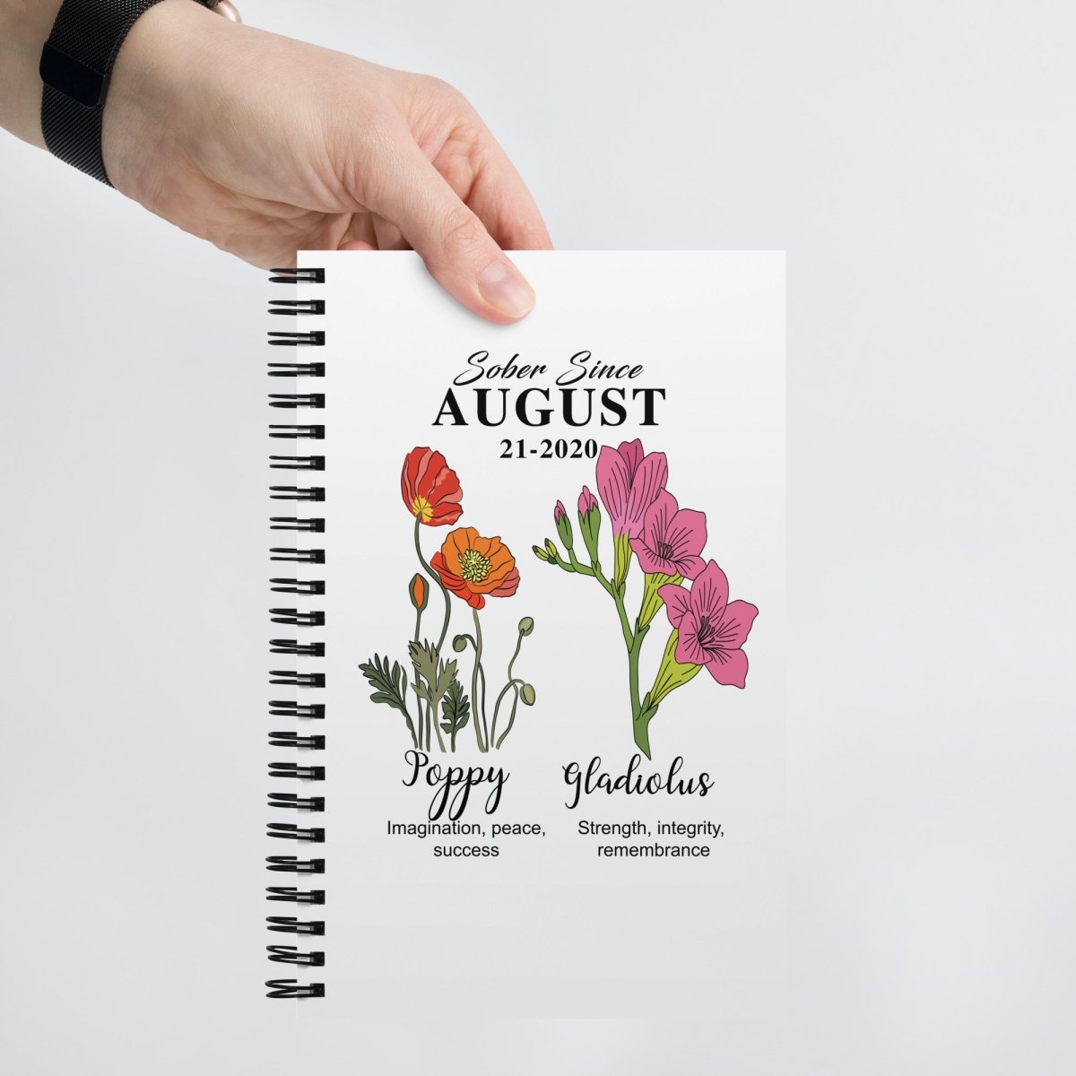 Sober Flower Month Journal w/ Personalized Sobriety Date
