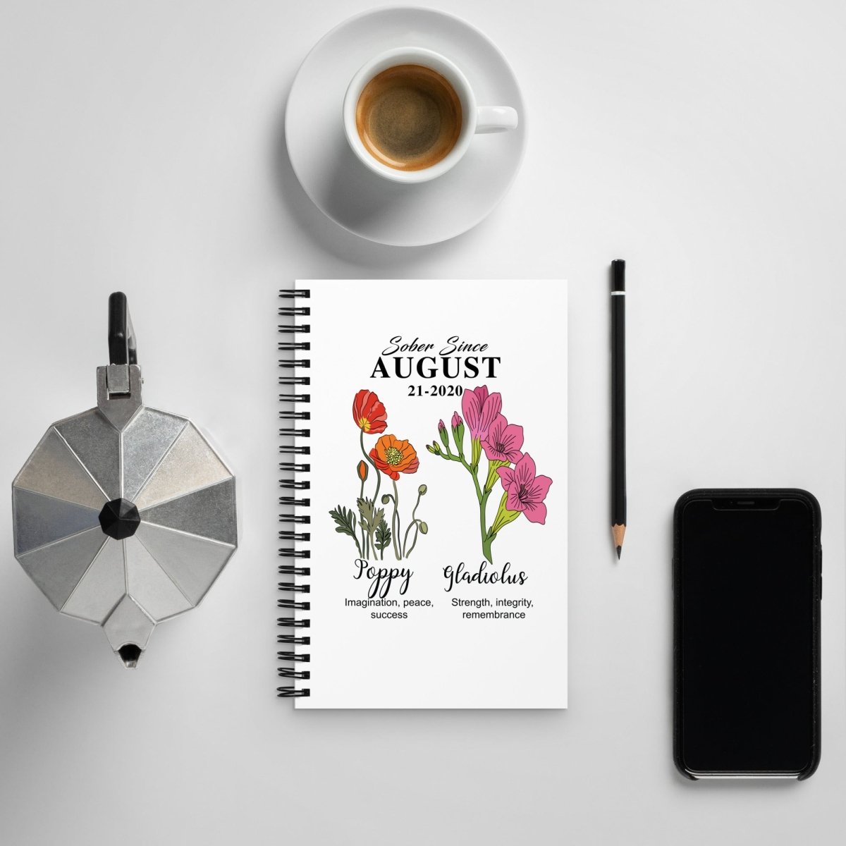 Sober Flower Month Journal w/ Personalized Sobriety Date