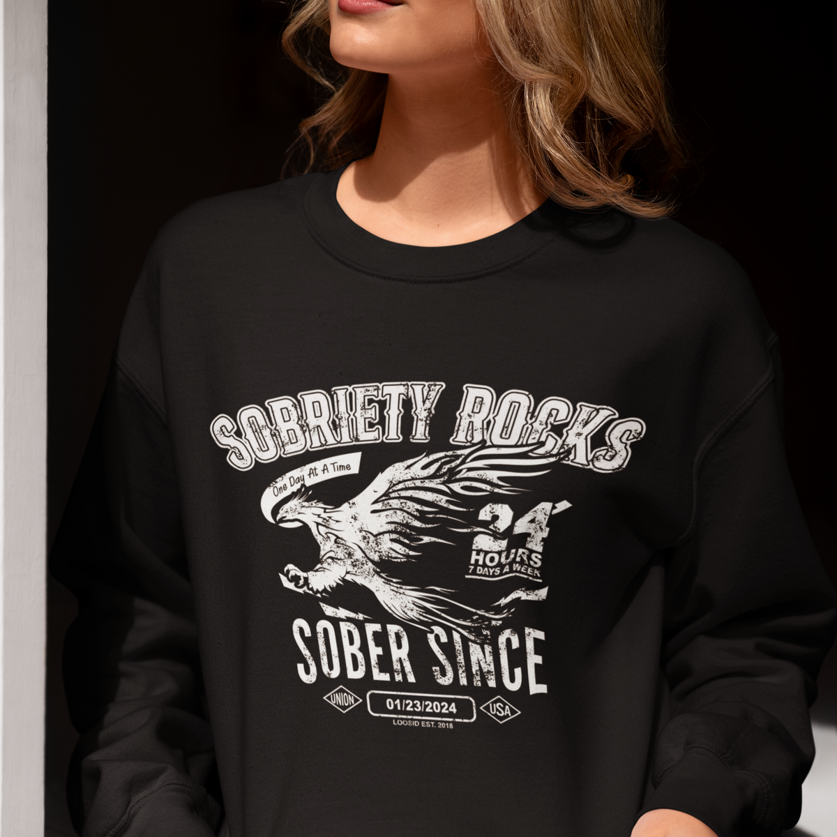 Sobriety Rocks – Sober Since Sweatshirt with Custom Sobriety Date