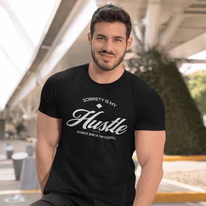 Hustle Men's Relaxed T-Shirt w/Personalize Sober Date