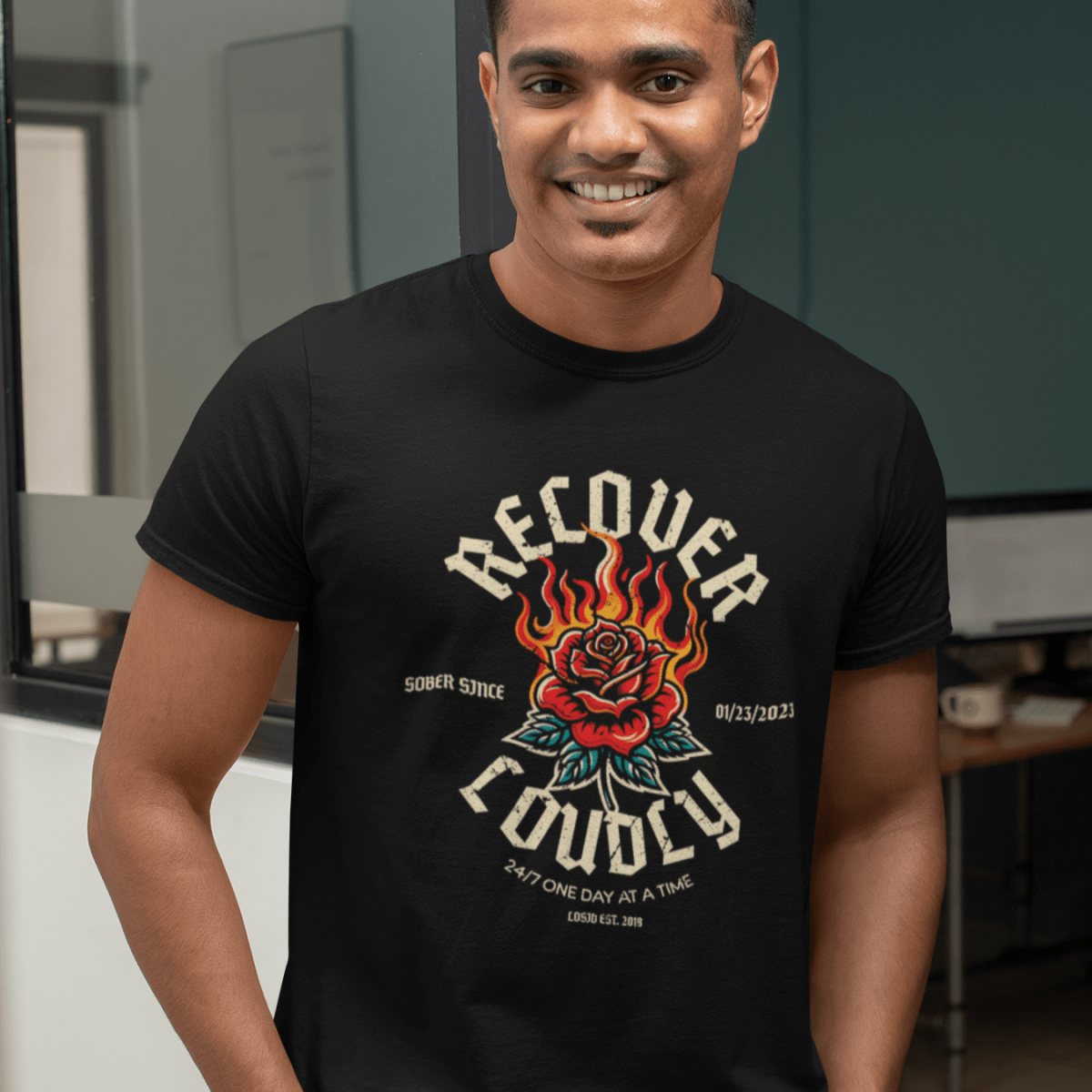 Recover Loudly T-shirt with Custom Sobriety Date