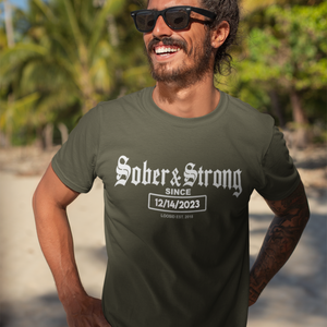 Men's Old School Sober T-Shirt w/ Personalized Sobriety Date