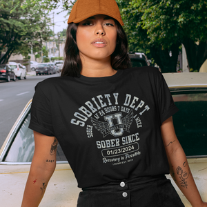Sobriety Dept T-shirt– Sober AF 24/7 with Custom Sobriety Date