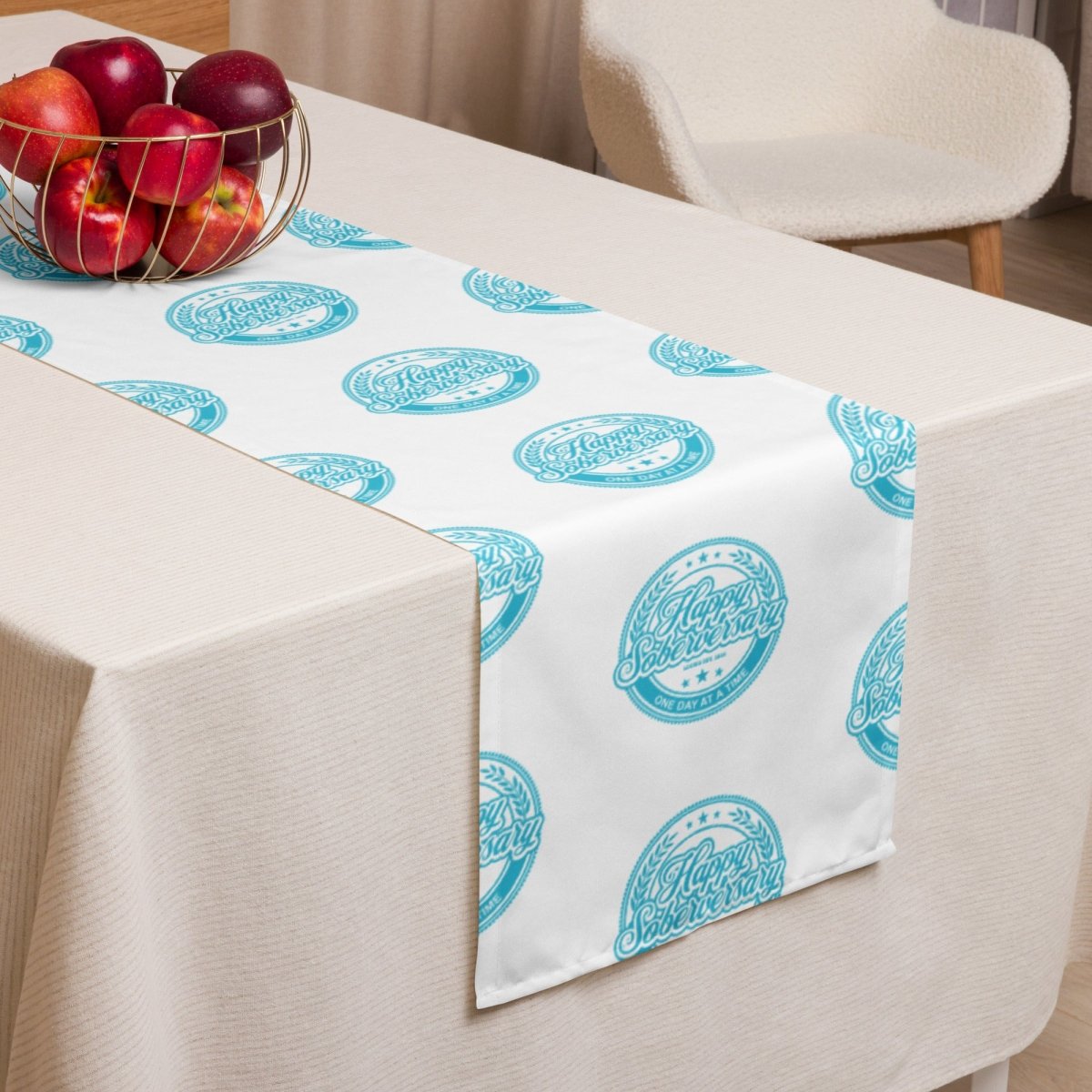Loosid Happy Soberversary Table Runner Sobriety Gift featuring the design