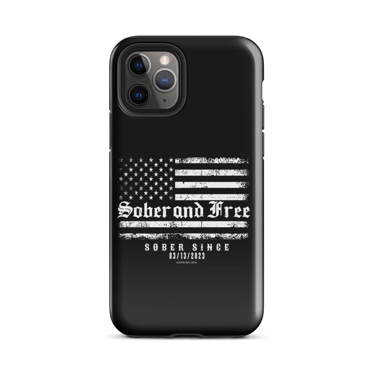 Sober and Free Recovery Phone Case flat lay styled image (view 3)