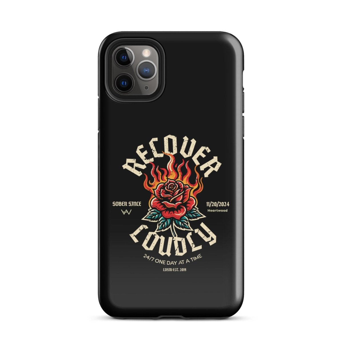 Recover Loudly Recovery Phone Case flat lay styled image (view 3)