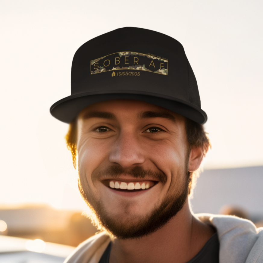 Mar Sober AF Camo Trucker Hat w/ Personalized Sobriety Date  