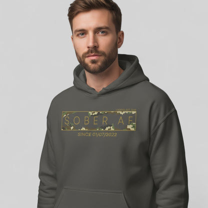 Recovery Hoodie | Men's Sober AF Camo Hoodie with Custom Sober Date