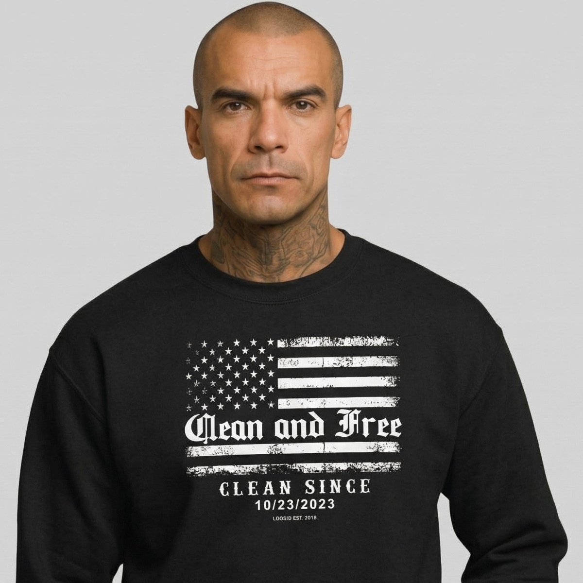 Clean and Free | Sobriety Sweatshirt with Custom Clean Since Date | Loosid