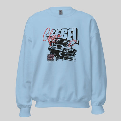 Women's light blue Loosid Recovery sweater with Clean Rebel personalized sober apparel vintage design — Loosid