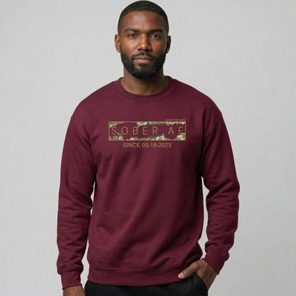 Sober AF Camo Crewneck Sweatshirt w/ Personalized Sobriety Date