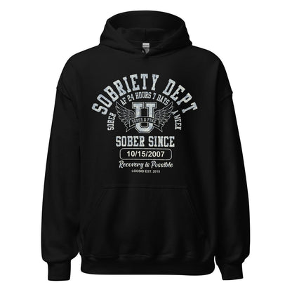 Recovery Hoodie | Sobriety Dept Sober AF 24/7 Unisex Hoodie with Custom Sobriety Date
